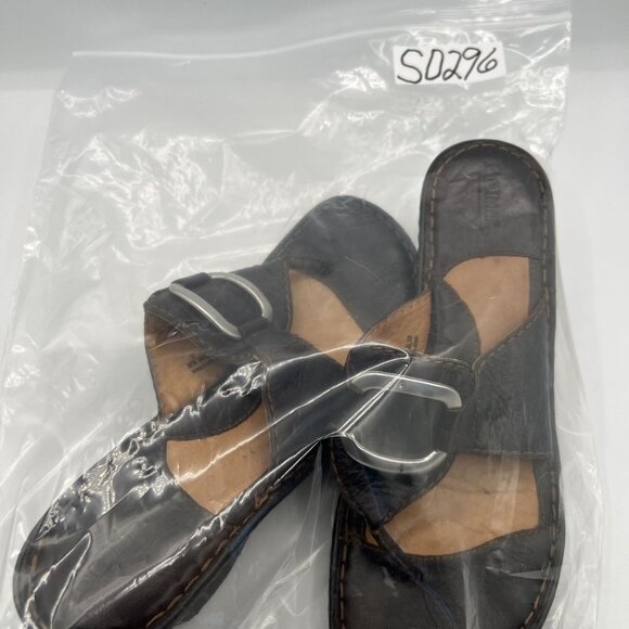 Born Womens 9 Brown Leather Wedge Sandals Thong Flip Flops Cushion Comfort - Picture 16 of 16